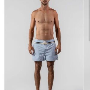 Men's Light Blue Striped Waist Swim Trunks